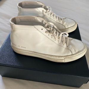 Common Projects white high top leather sneaker